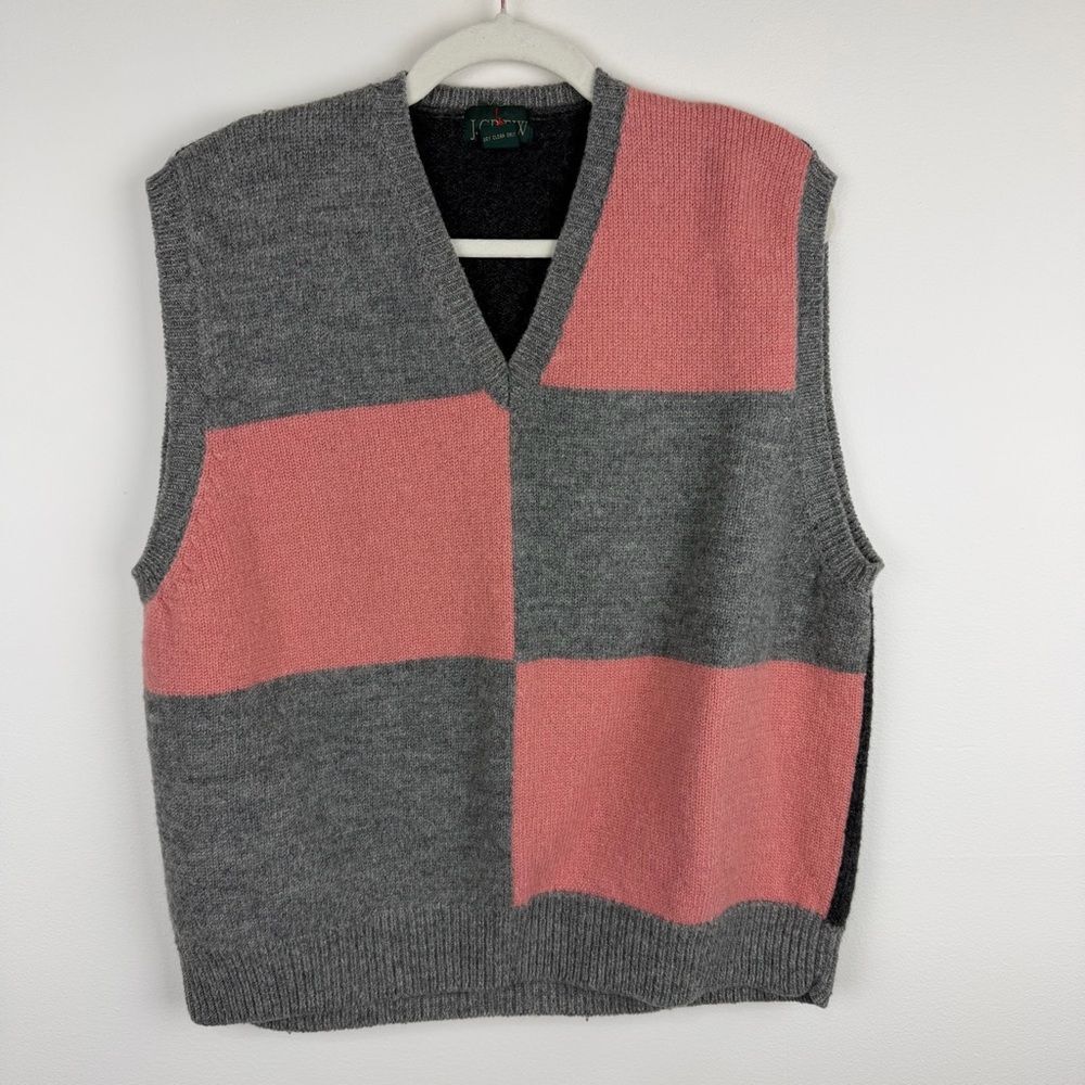 Vintage 90s J.Crew Colorblock Wool Sweater Vest Size XL